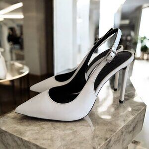 TONY BIANCO White Leather Slingbacks Heels Size US 7.5